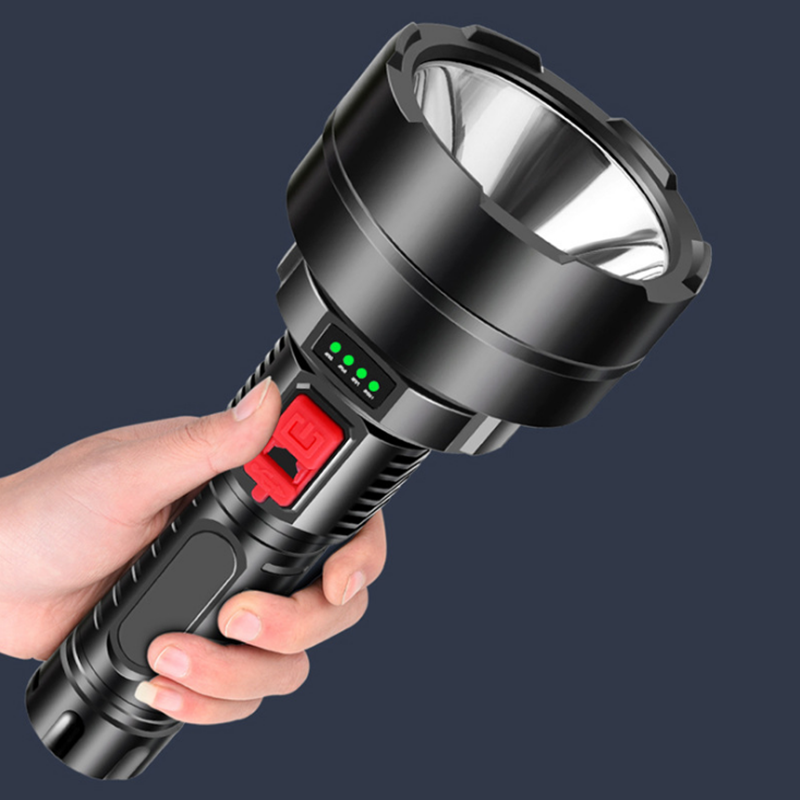 USB充电强光手电筒 带电量显示户外照明探照手电筒应急灯详情图3