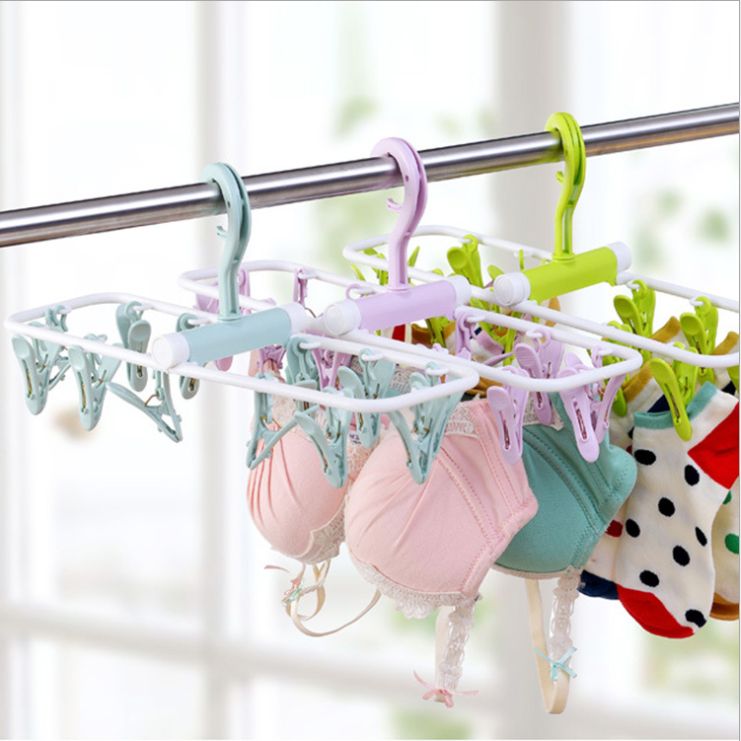 Creative windproof 12-clip foldable hanger