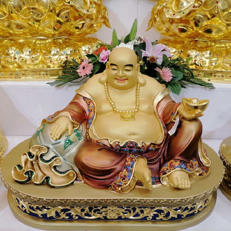 紫竹莲铜盛唐彩卧弥勒佛像居家摆件036