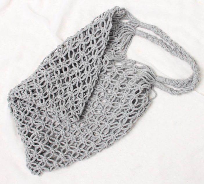 ins女包 夏天镂空网格编织包森系草编包 度假手工棉绳网兜沙滩包详情图2