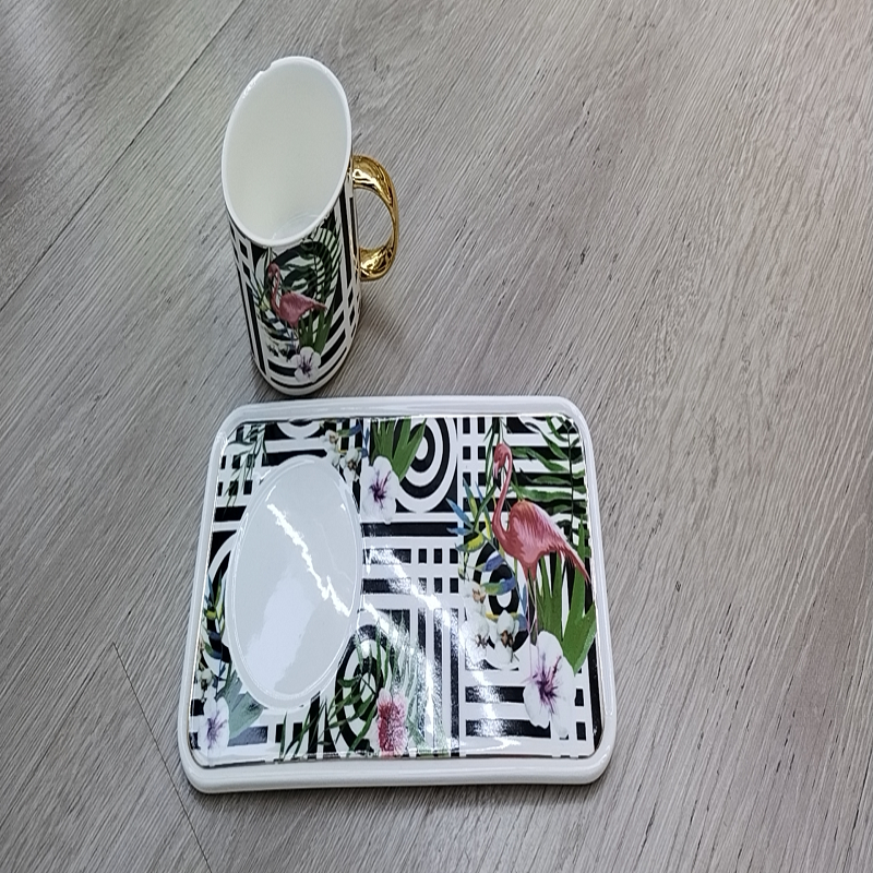 Limei Ceramic Coffee Six-Cup Plate Luxurious Afternoon Tea Round Flamingo New Gift Box Packaging 0009 detail image 3