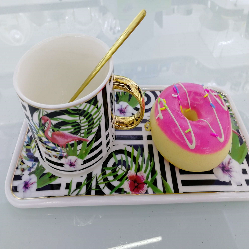 Limei Ceramic Coffee Six-Cup Plate Luxurious Afternoon Tea Round Flamingo New Gift Box Packaging 0009 detail image 1