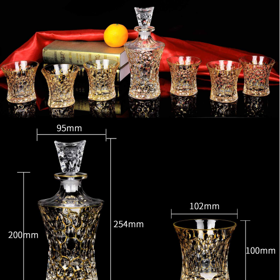 Seven-piece set of European lead-free creative whisky glasses with gilded line crystal glass for home use