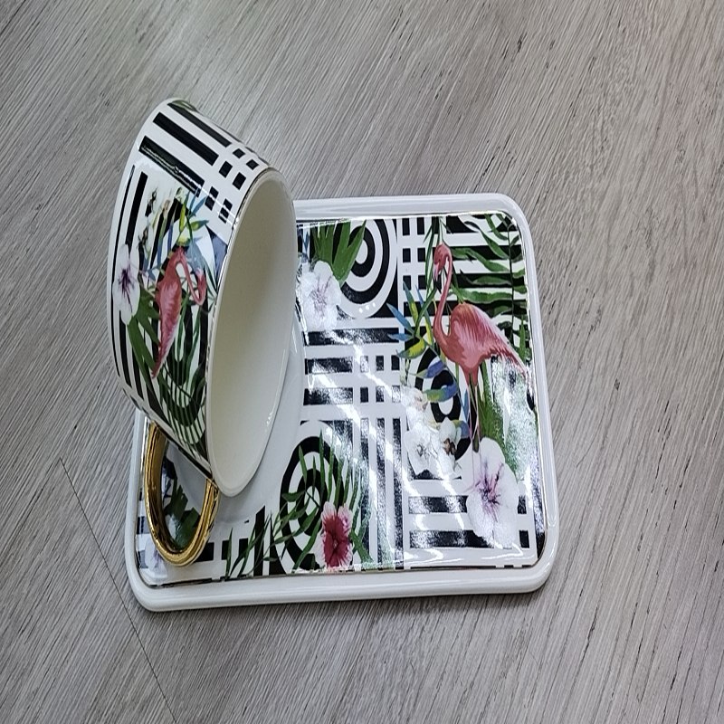 Limei Ceramic Coffee Six-Cup Plate Luxurious Afternoon Tea Round Flamingo New Gift Box Packaging 0009 detail image 2