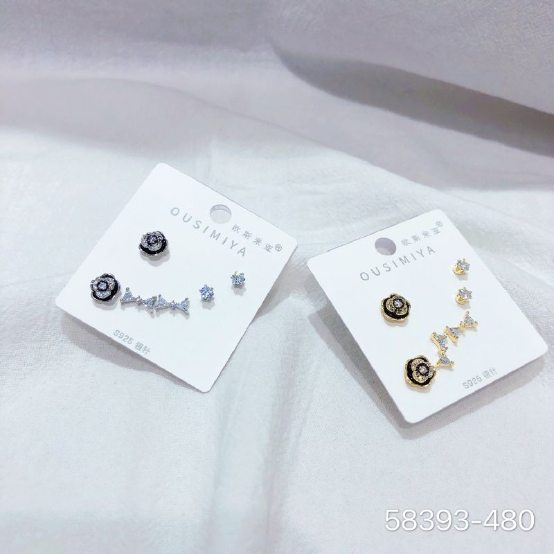 网红爆款S925纯银针设计感精致小巧三件套耳钉