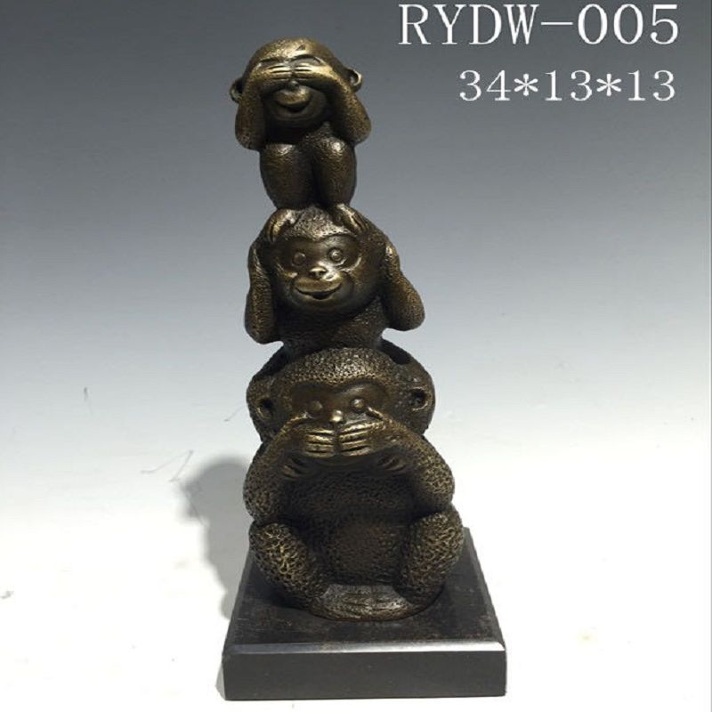瑞轩铜艺纯铜精工三不猴高端工艺品礼品装饰品