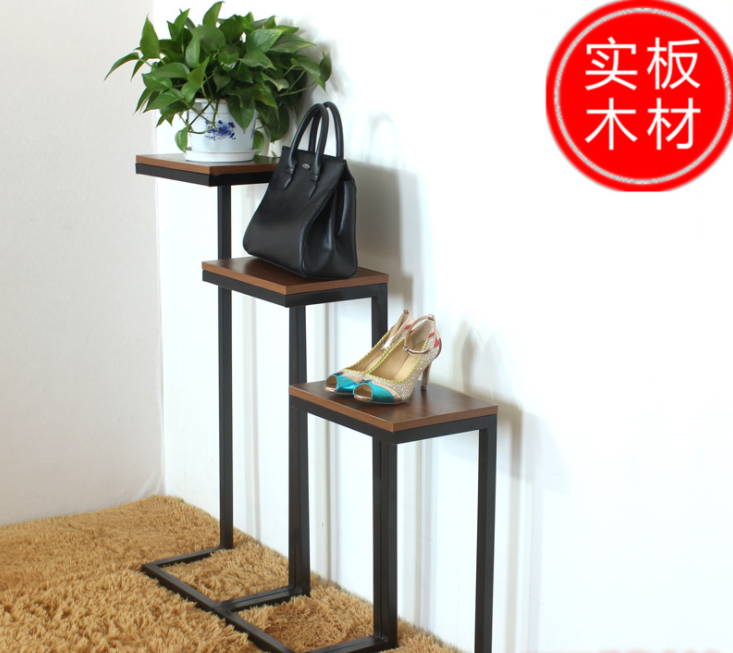 Solid wood retro high and low table with flowing water detail image 1
