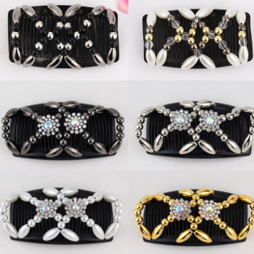 FLY31 Cross-border handcrafted beaded hair Comb is a best-selling fashion and versatile magic hair accessory for women, featuring a double-row plug comb and updo