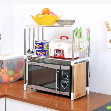 Kitchen storage rack Stainless steel microwave rack Multifunctional table storage rack 2 layers telescopic rack