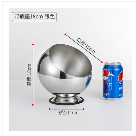 火锅店不锈钢调味罐斜口碗水果沙拉球形味盅调味碗调料盒圆形商用18cm详情图1