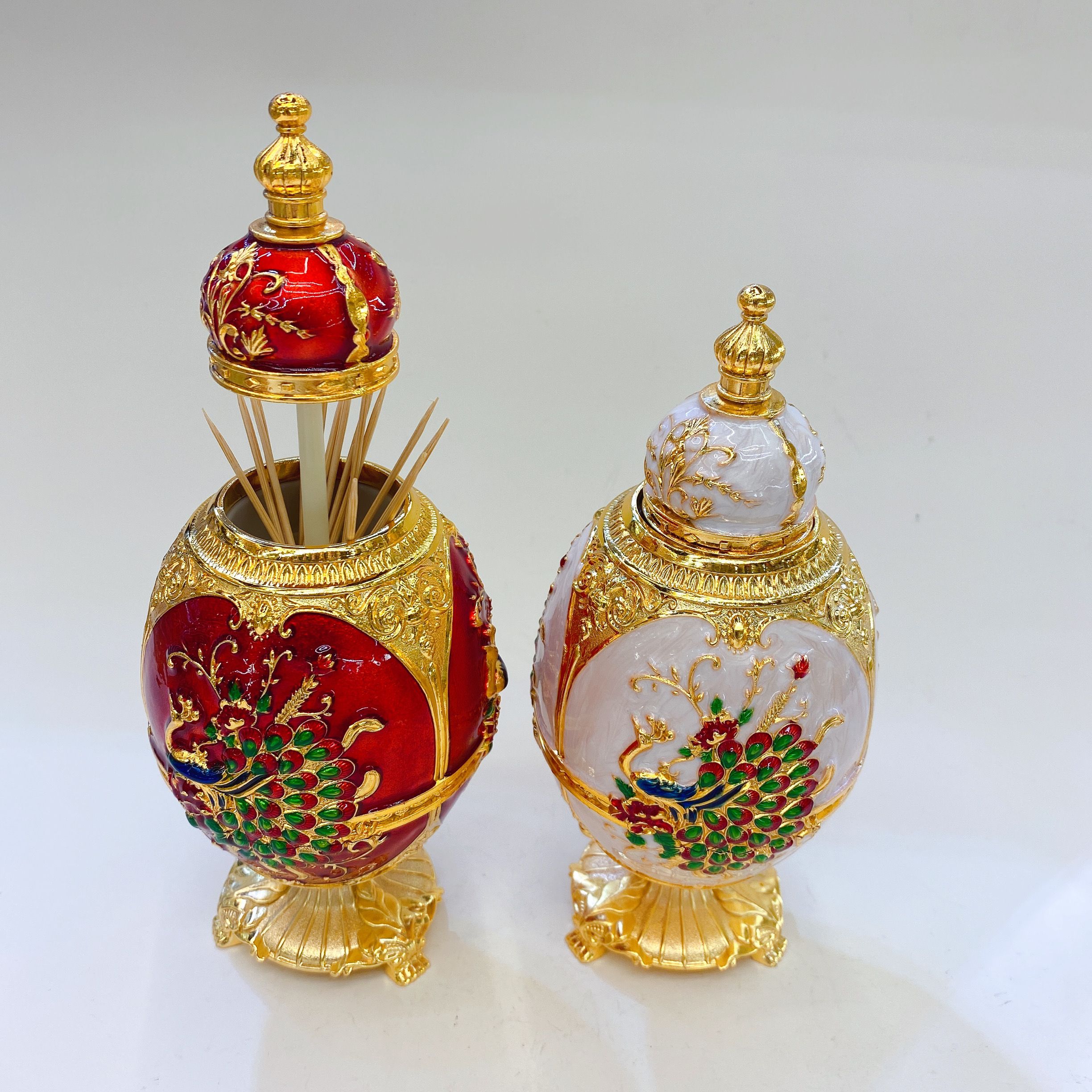 锌合金高顶牙签筒孔雀，创意礼品，金属工艺礼品，家居装饰