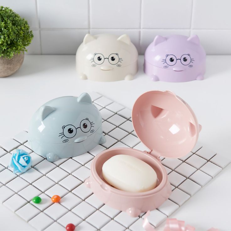 Cartoon soap box Portable bathroom drain soap holder with lid