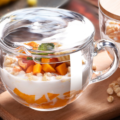 Glass, breakfast cup, household women's belt, yogurt, oatmeal, milk, oatmeal bowl, water cup, covered spoon