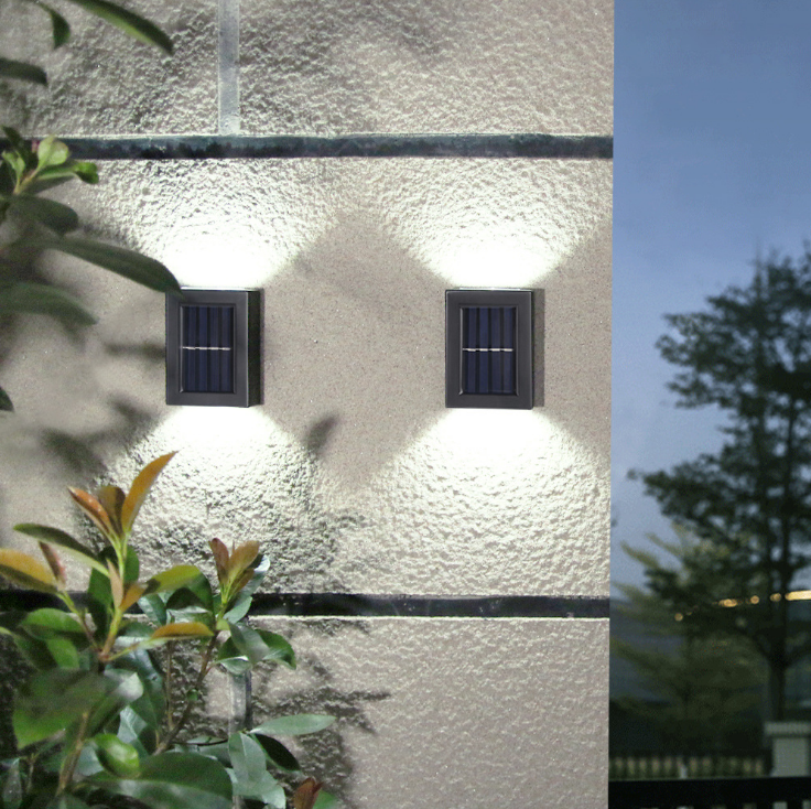 太阳能小夜灯户外花园围墙灯防水2LED射灯上下发光室外装饰庭院壁灯详情图4