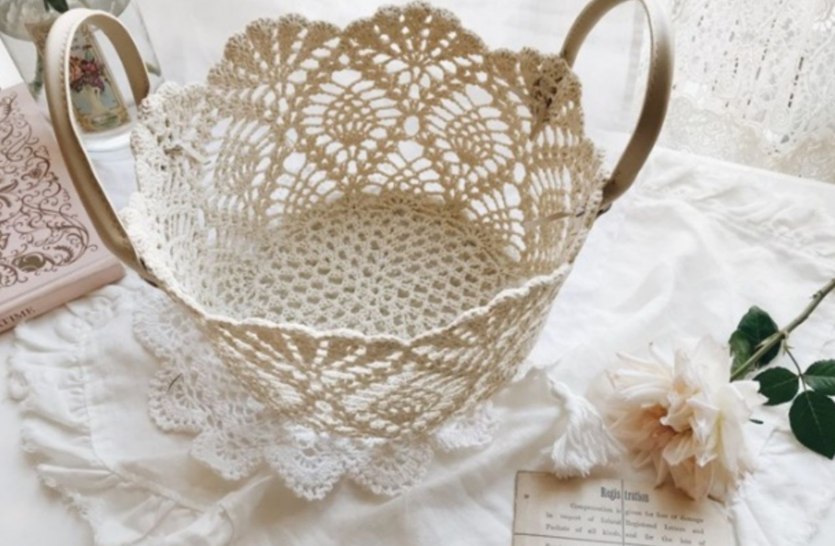 圆形手工棉线钩花定型收纳筐居家卧室客厅装饰收纳篮子详情图3