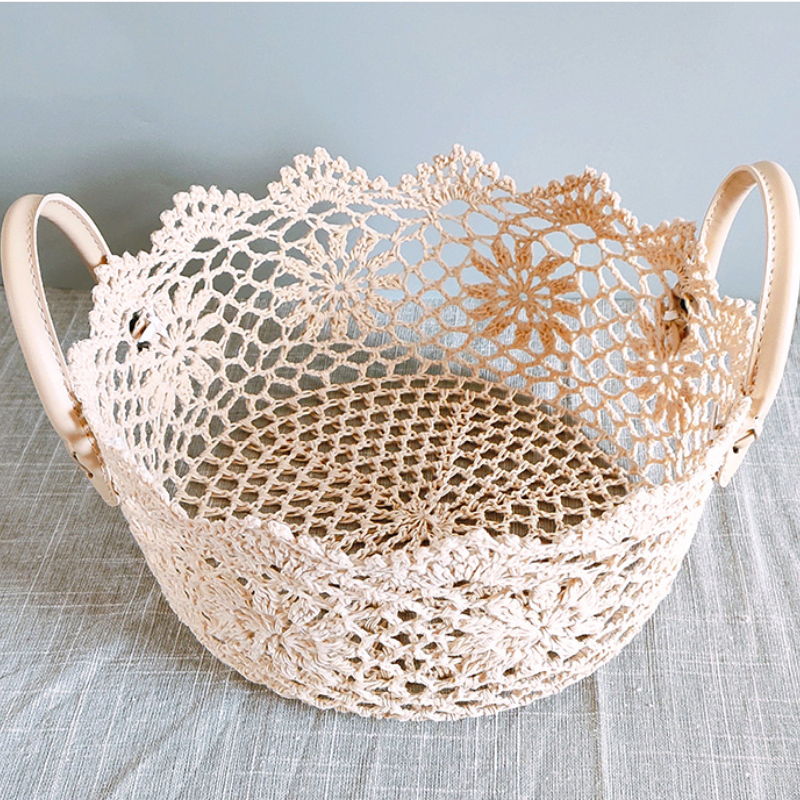 圆形手工棉线钩花定型收纳筐居家卧室客厅装饰收纳篮子详情图1