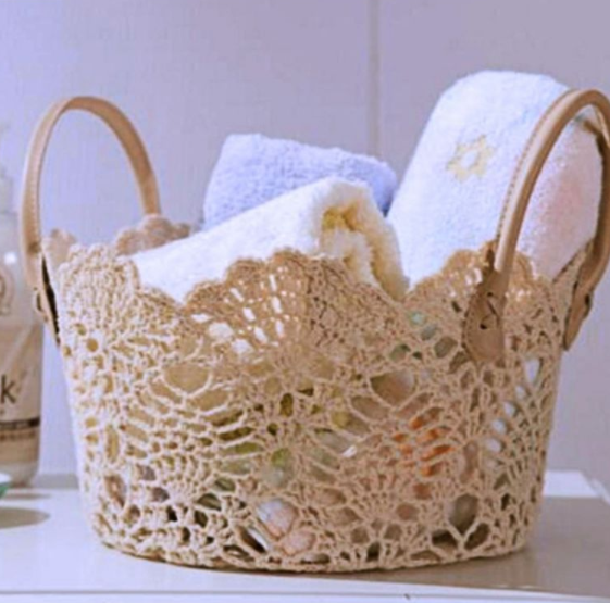 圆形手工棉线钩花定型收纳筐居家卧室客厅装饰收纳篮子详情图2
