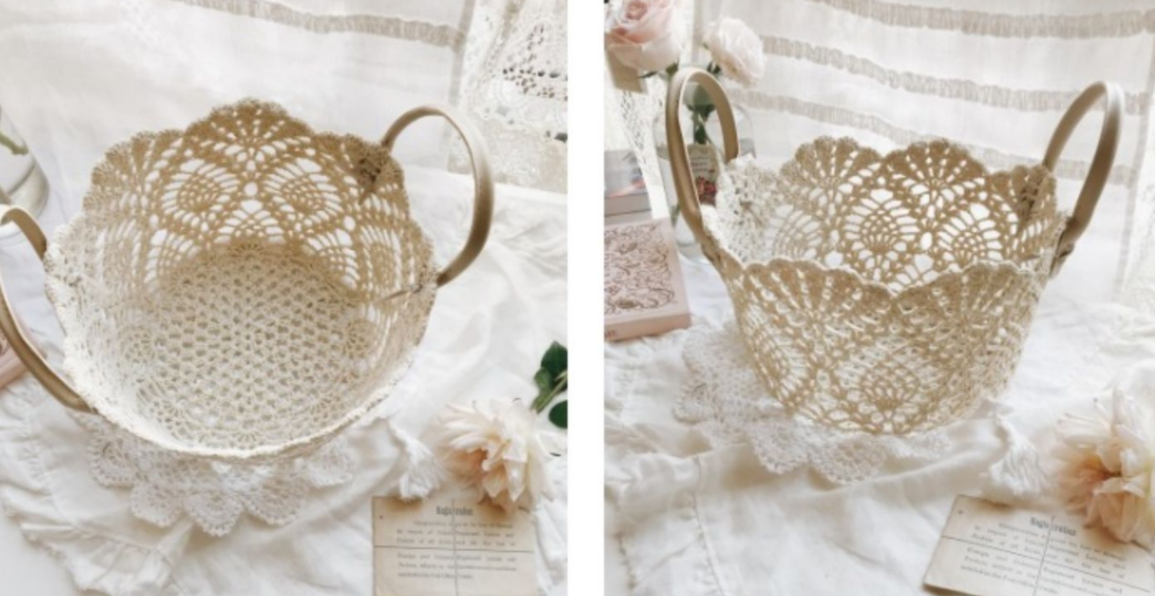 圆形手工棉线钩花定型收纳筐居家卧室客厅装饰收纳篮子详情图4