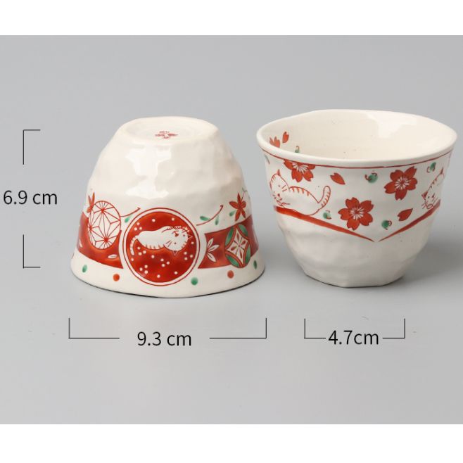 浙里 日本进口波佐见烧-赤绘系列 猫咪水杯 5入礼盒装产品图