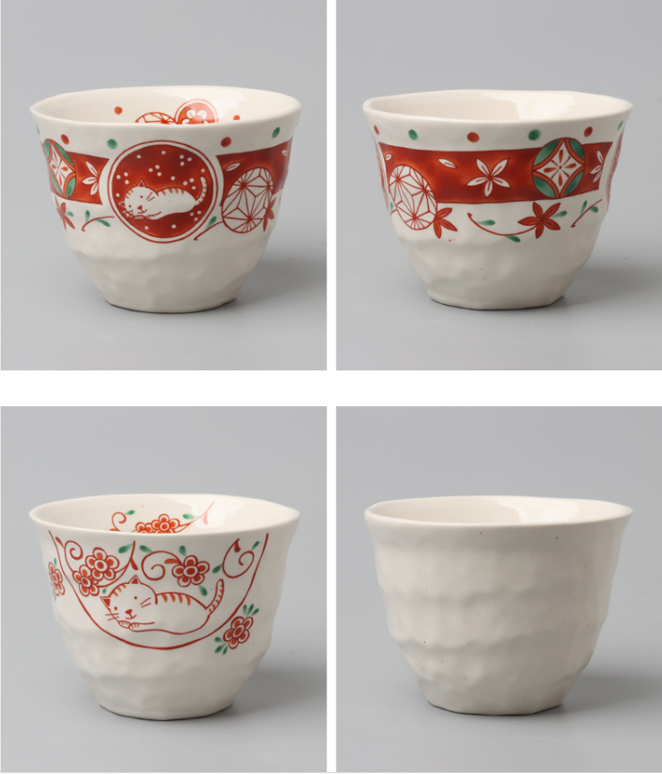 浙里 日本进口波佐见烧-赤绘系列 猫咪水杯 5入礼盒装详情图11