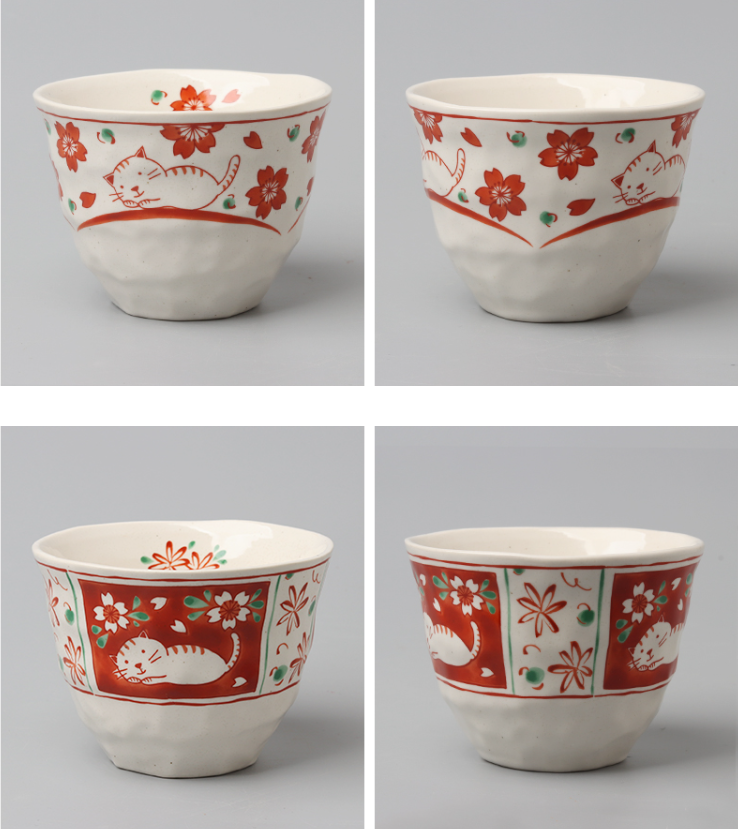 浙里 日本进口波佐见烧-赤绘系列 猫咪水杯 5入礼盒装详情图12