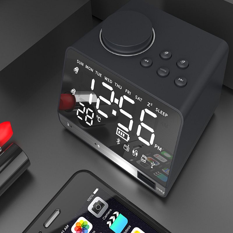 无线蓝牙镜面闹钟音箱多功能插卡桌面电脑音响收音机详情图1