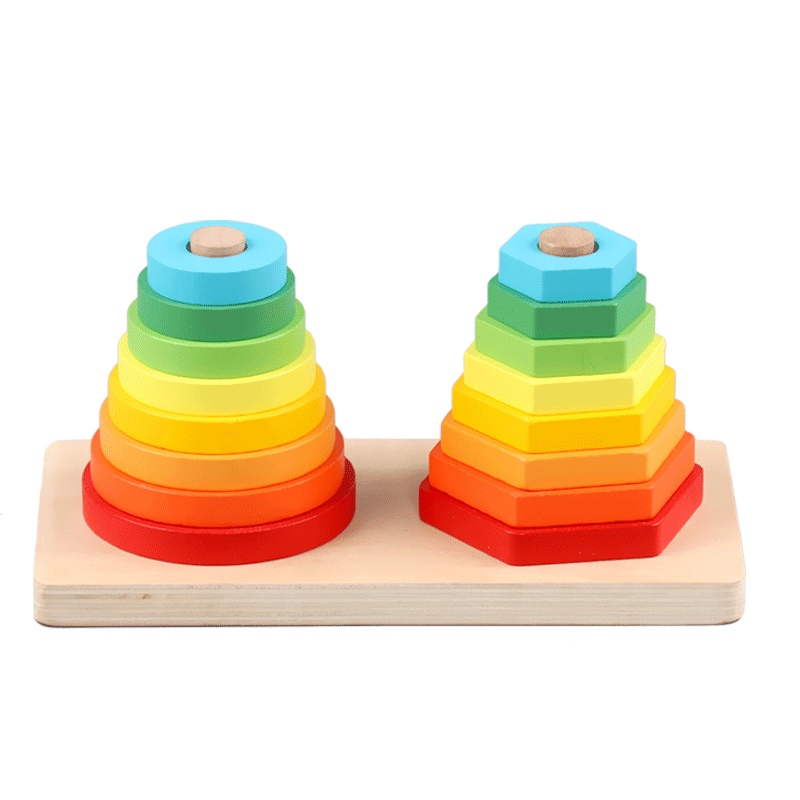 The wooden toy double-tower set column is highly entertaining and colorful, which can exercise babies' hand-eye coordination, visual ability, logical thinking ability, and early education enlightenment training. It is a parent-child game detail image 10