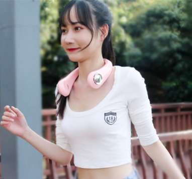 新款无叶挂脖风扇 办公室外出运动懒人便携USB充电风扇七彩氛围灯细节图