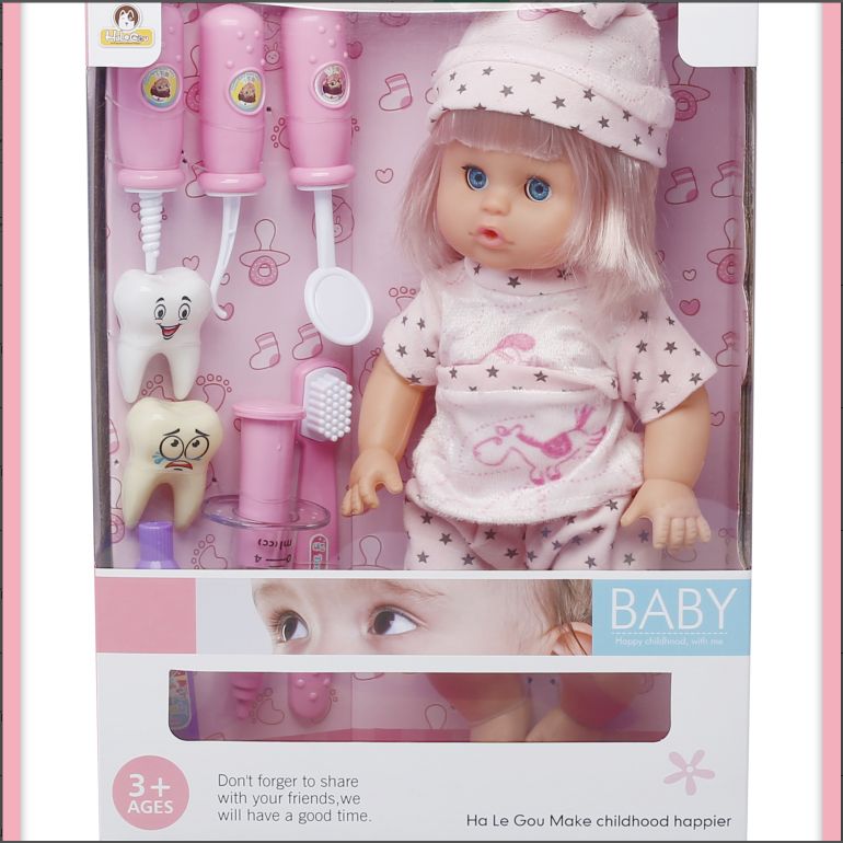 Boxed 12-inch hat doll + dentist set