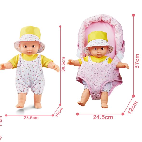 7117-1 box 12 "cotton body vinyl doll + baby carrier + accessories thumbnail