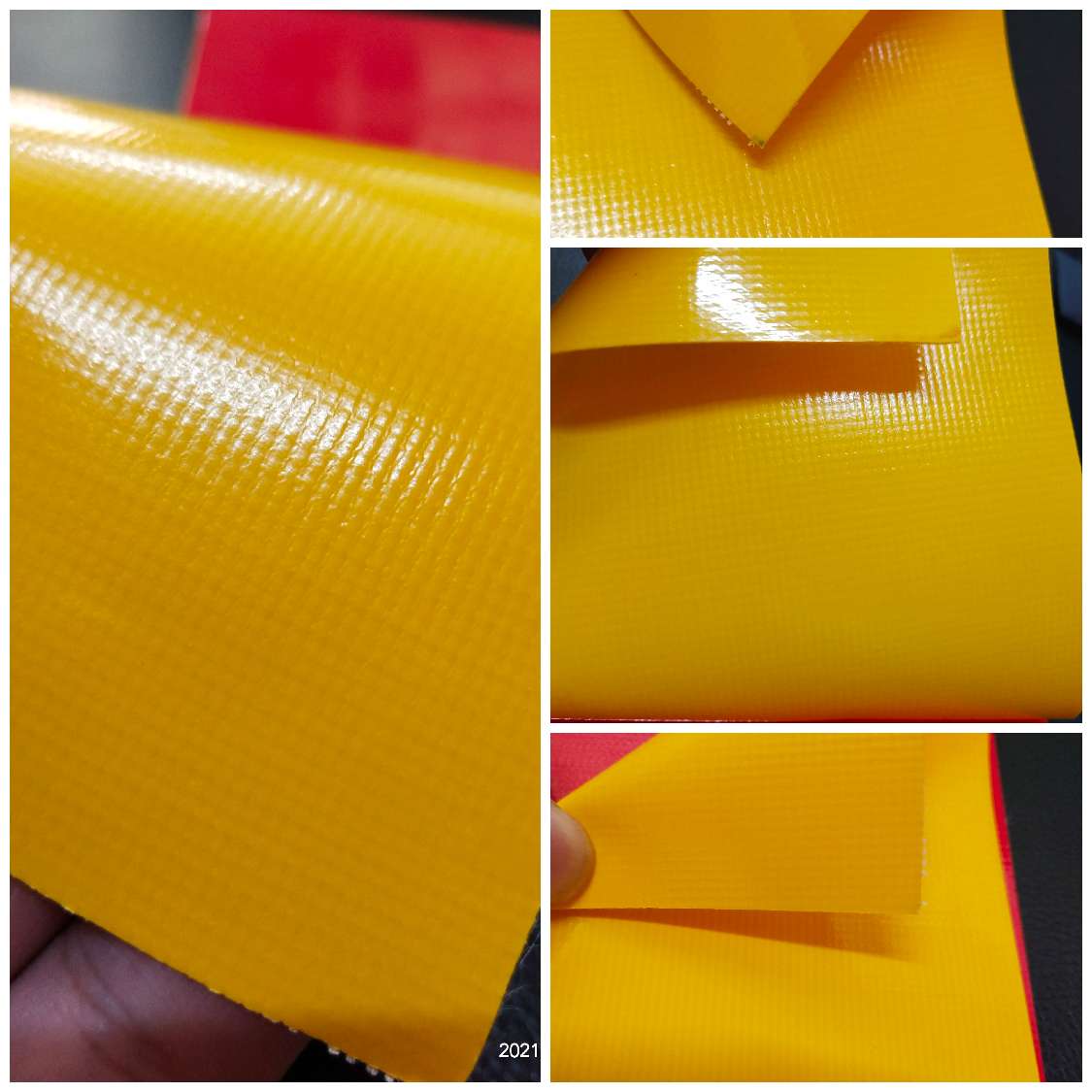 Yellow smooth PVC mesh fabric for luggage and sports and amusement products details Picture