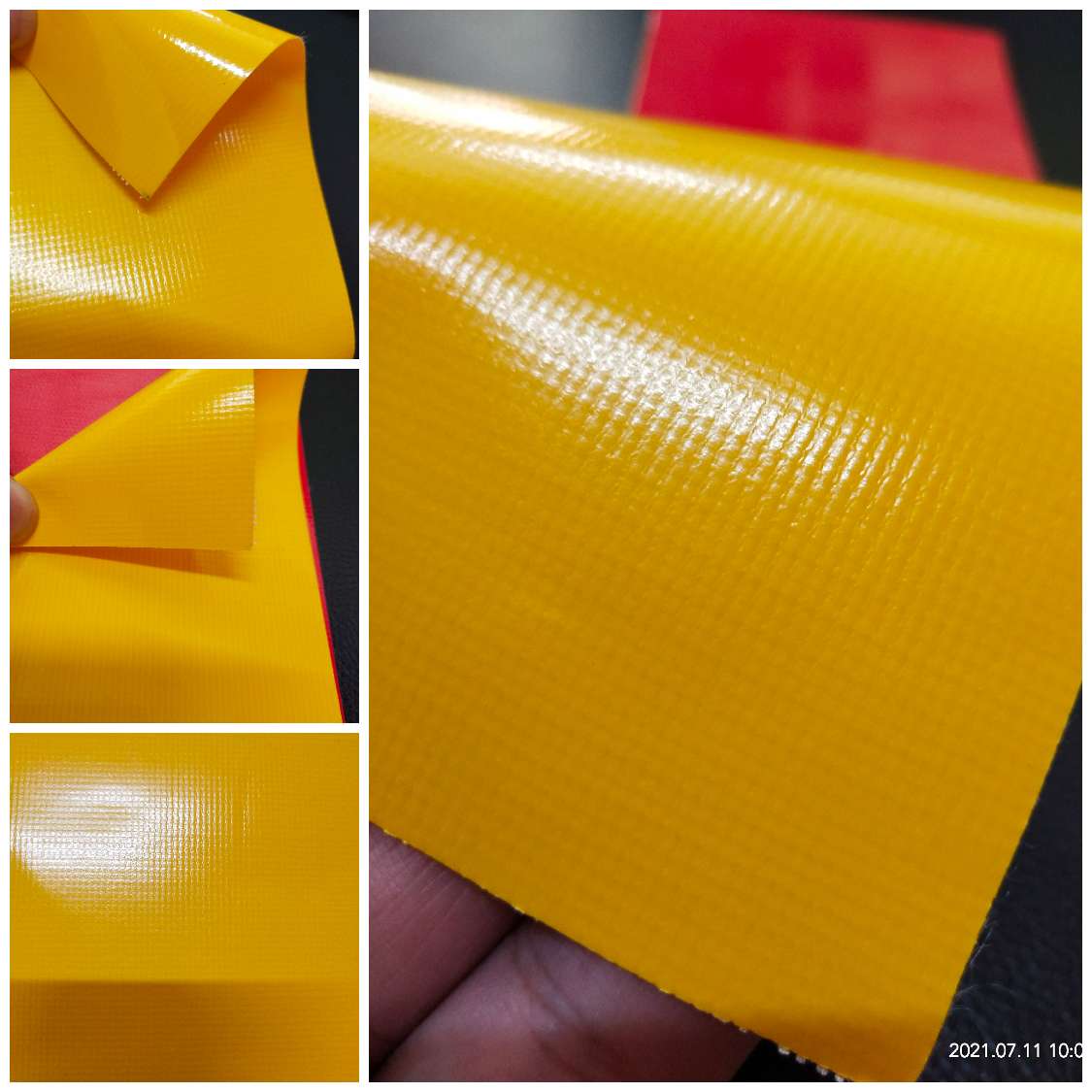 Yellow smooth PVC mesh fabric for luggage and sports and amusement products Item Picture