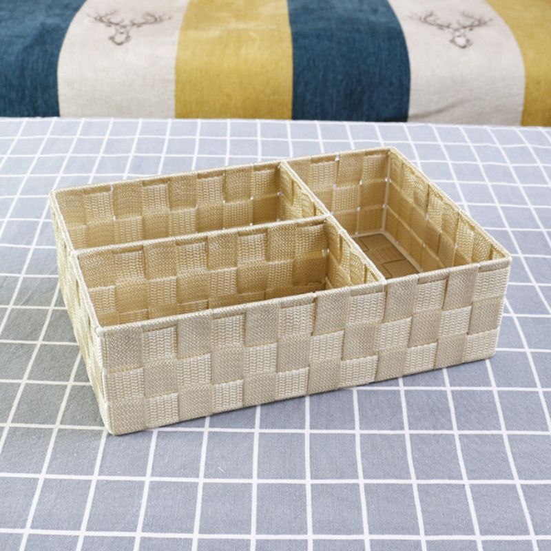 丝带编织桌面收纳盒居家抽屉分隔筐化妆品收纳盒茶几储物盒