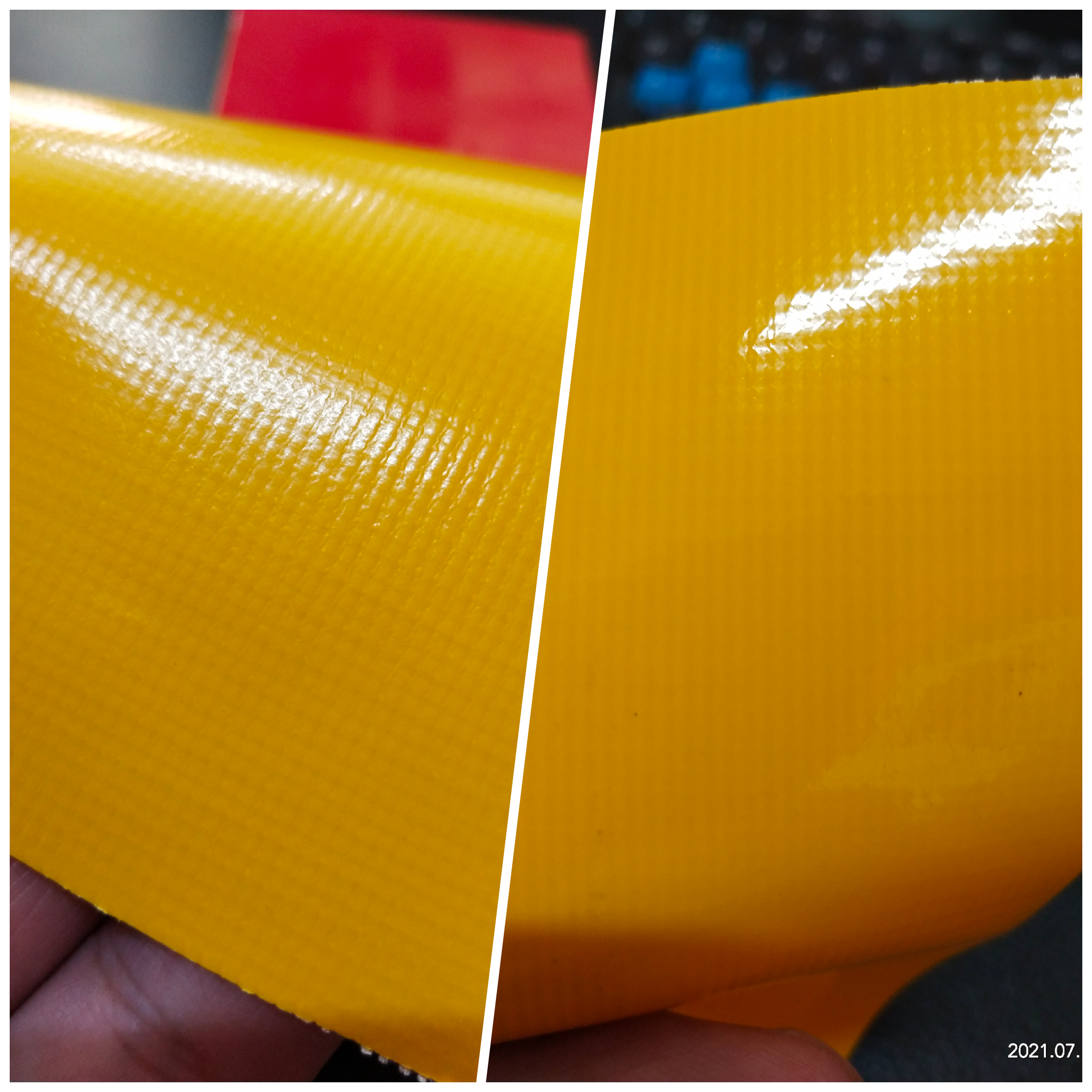 Yellow smooth PVC mesh fabric for luggage and sports and amusement products