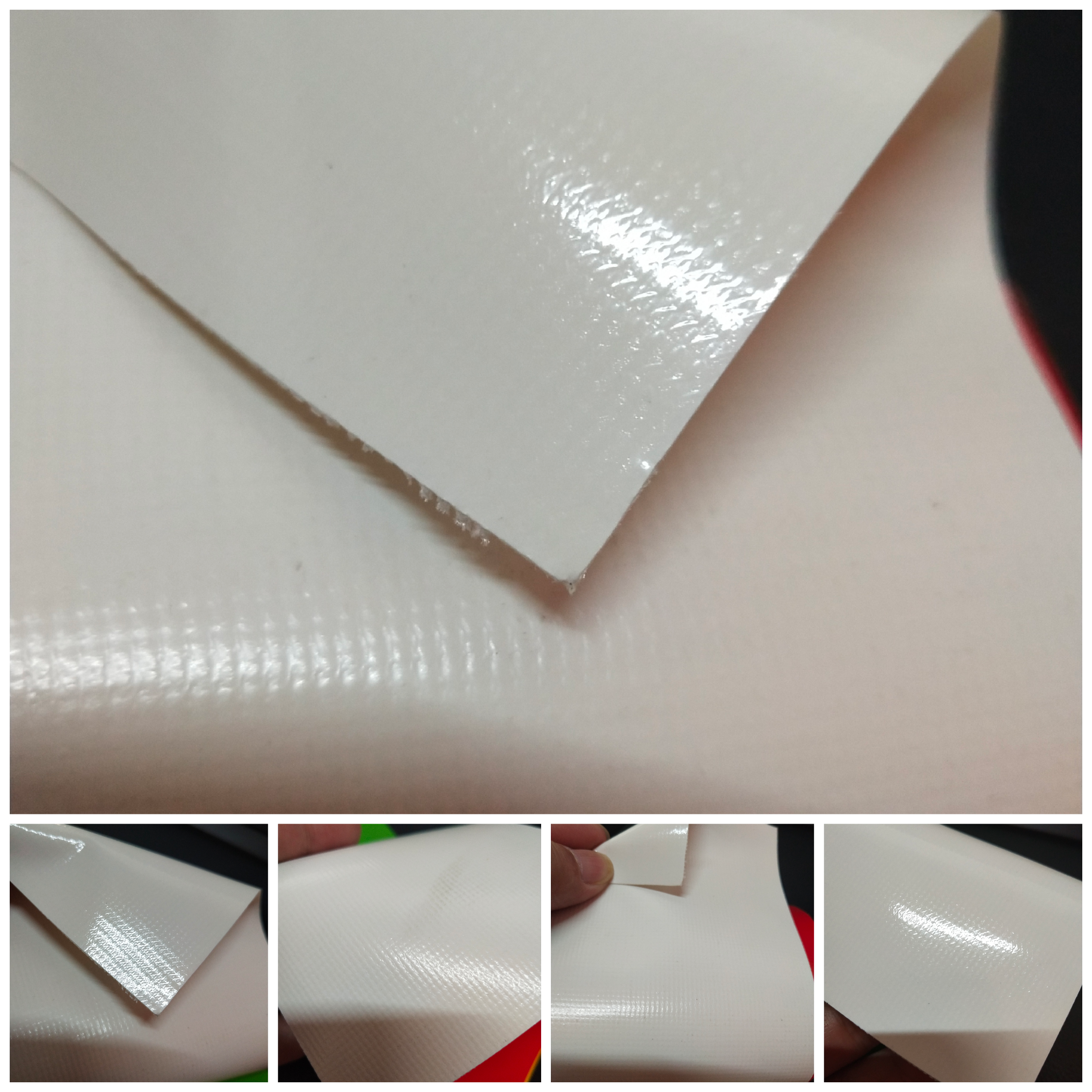 米白色光面PVC夹网布  箱包布  帐篷布   游乐设施产品专用面料详情图1