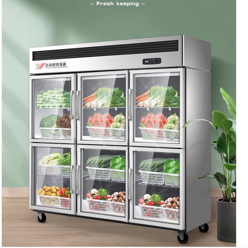 Yindu six-door commercial refrigerator three-door display cabinet Freezer order cabinet Display cabinet Fruit fresh-keeping cabinet
