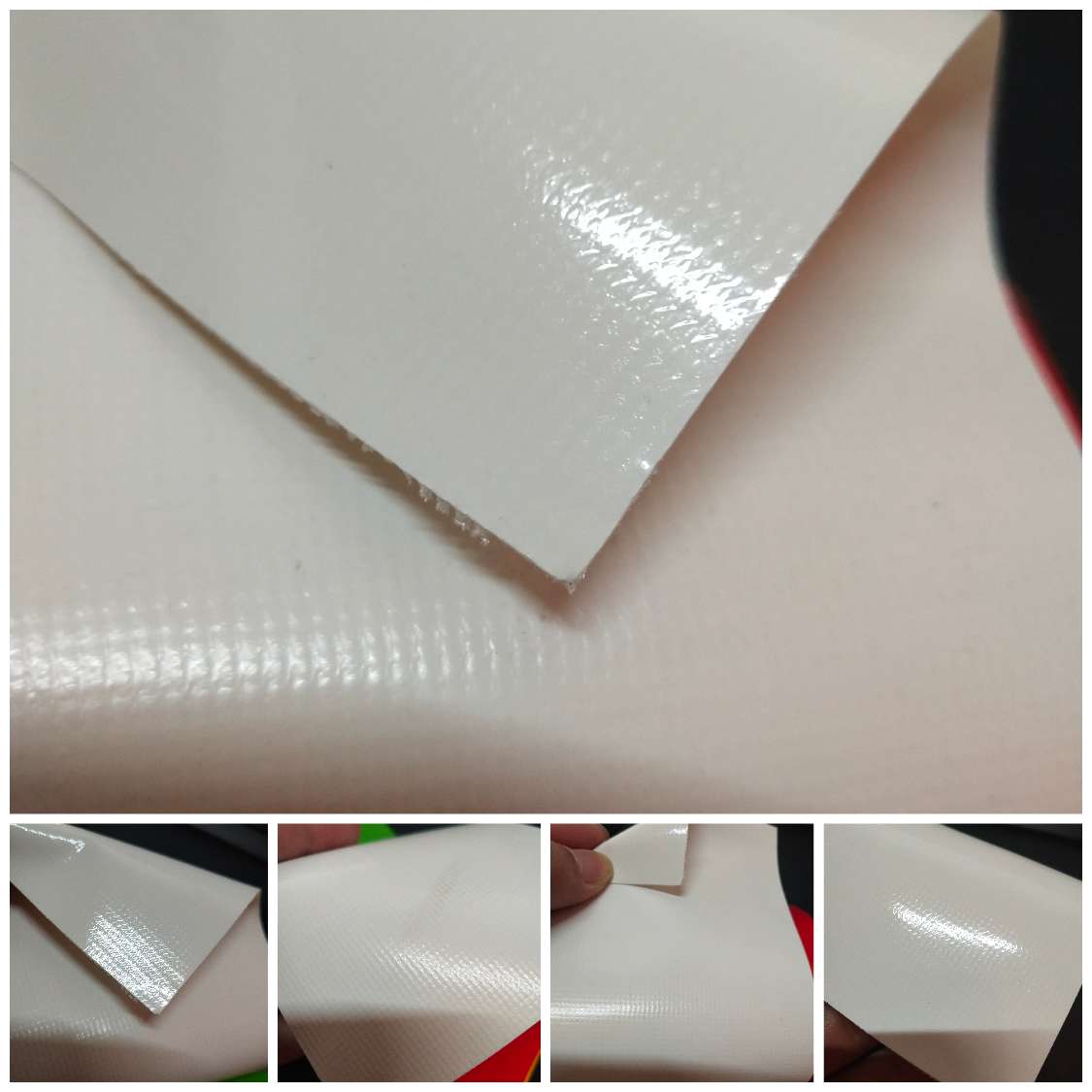 米白色光面PVC夹网布  箱包布  帐篷布   游乐设施产品专用面料详情图7