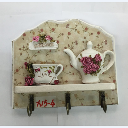 X15-4玫瑰花茶壶壁挂玄关衣帽架钥匙挂钩创意木质挂衣架墙面装饰详情图1