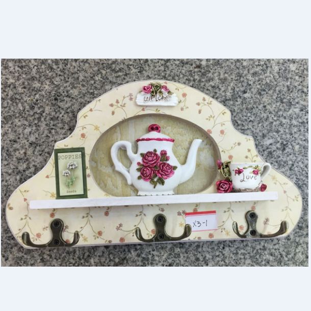 玫瑰花壁挂玄关衣帽架钥匙挂钩创意木质挂衣架墙面装饰