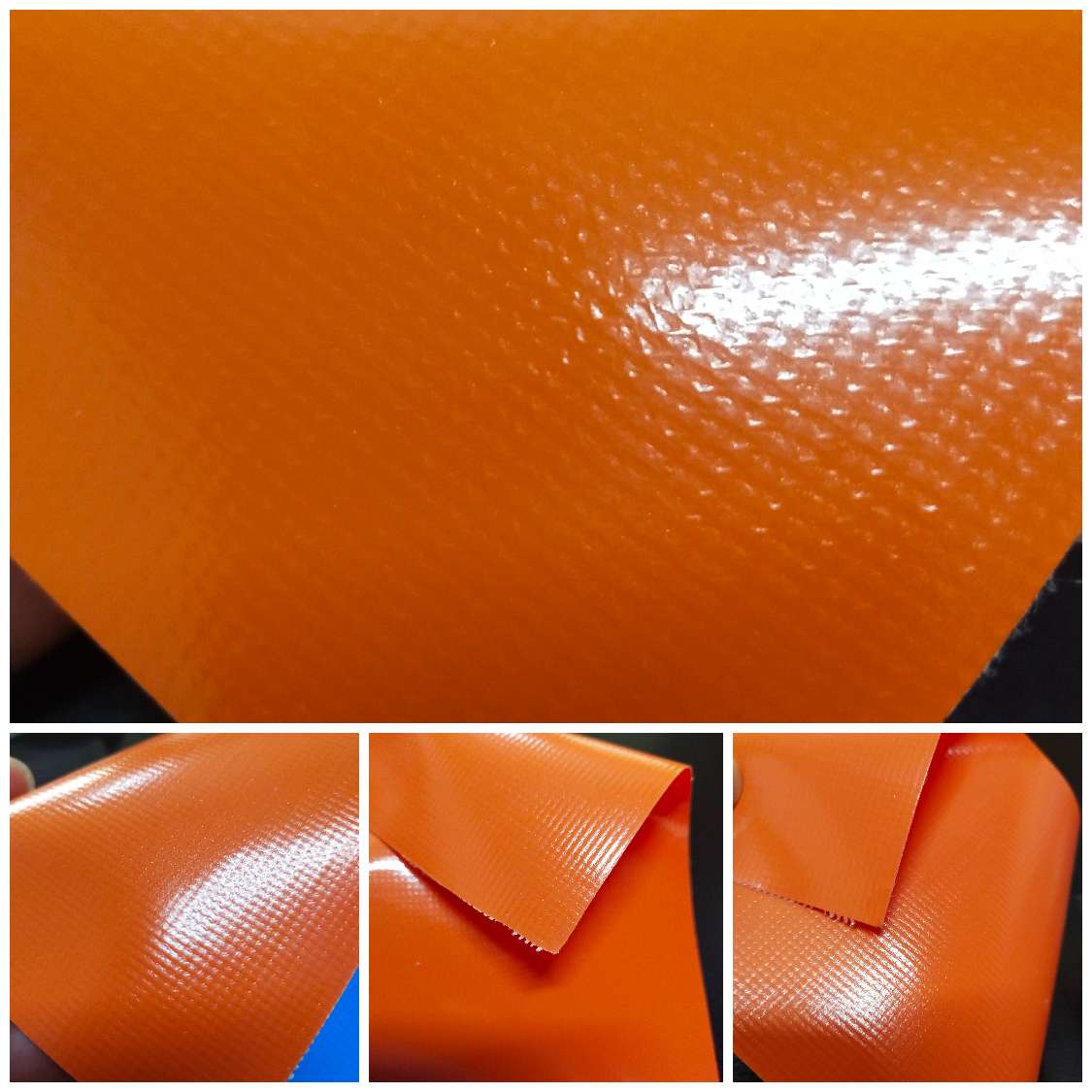 橘黄色光面PVC夹网布  箱包布  机器罩家具罩体育游乐产品专用面料详情图3