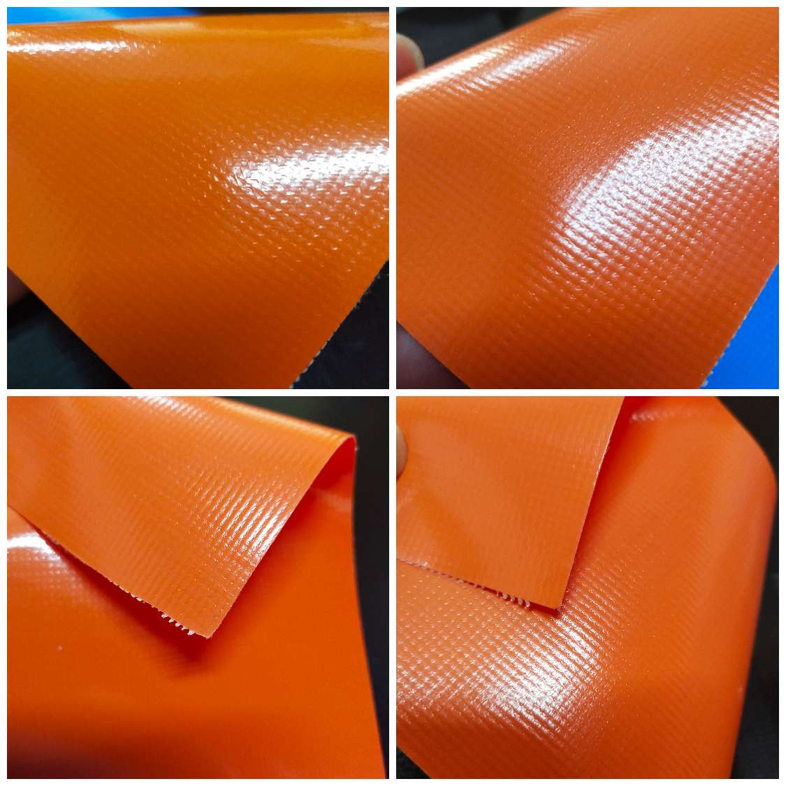 橘黄色光面PVC夹网布  箱包布  机器罩家具罩体育游乐产品专用面料详情图8
