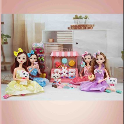 3D real Eye Barbie doll + pet dog + dessert + fruits and vegetables mixed 12