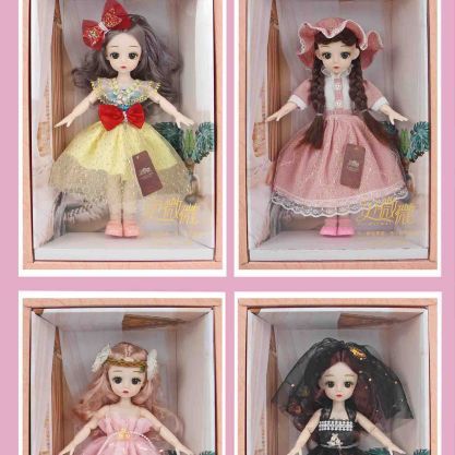 3D real Eye Barbie doll + pet dog + dessert + fruits and vegetables mixed W