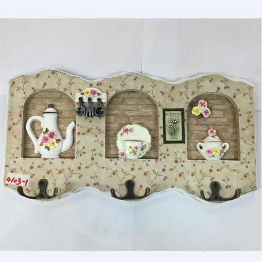 4103-1礼品花壶壁挂玄关衣帽架钥匙挂钩创意木质挂衣架墙面装饰详情图1