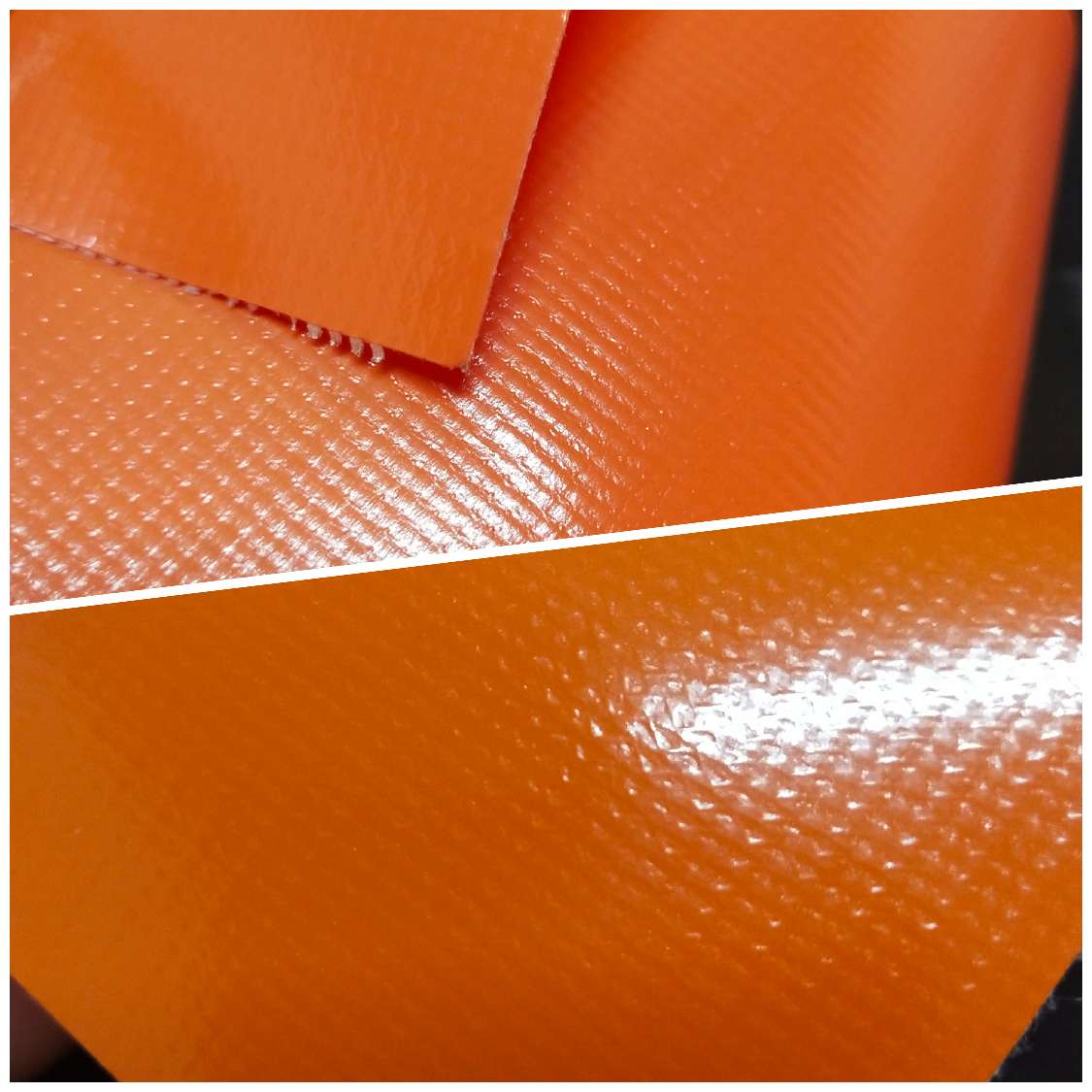 橘黄色光面PVC夹网布  箱包布  机器罩家具罩体育游乐产品专用面料详情图7