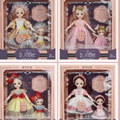 Real 3D real Eye Barbie doll + pet dog + dessert + fruit and vegetables mixed