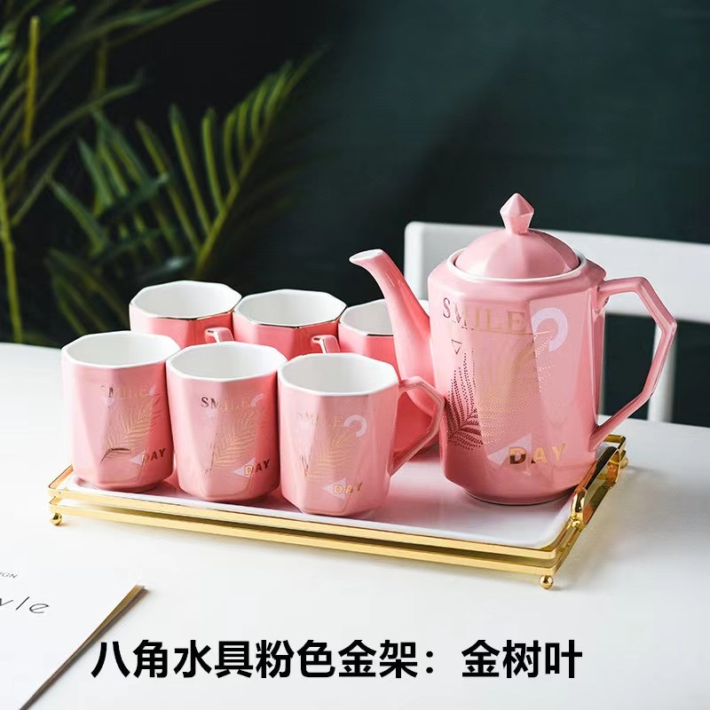 八角水具粉色金架-金树叶8头