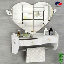 浴室卫生间镜子贴墙免打孔厕所洗手间爱心化妆镜带置物架壁挂式