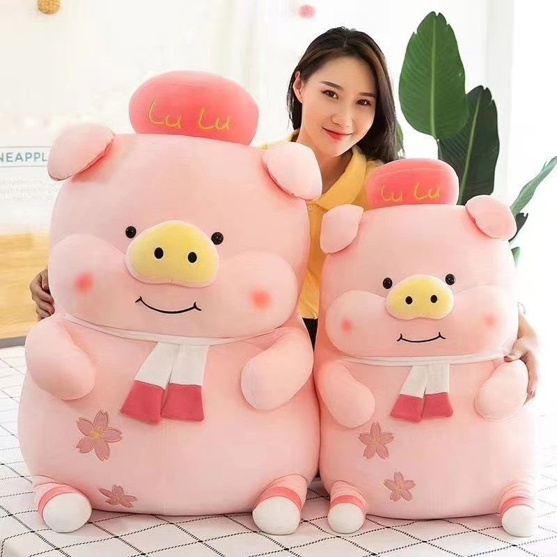 Factory direct sales of plush toys, scarves, pig-shaped plush dolls from Baohua Toys Store, cartoonish and cute sleeping pillows, lazy people's bed decoration cushions detail image 3