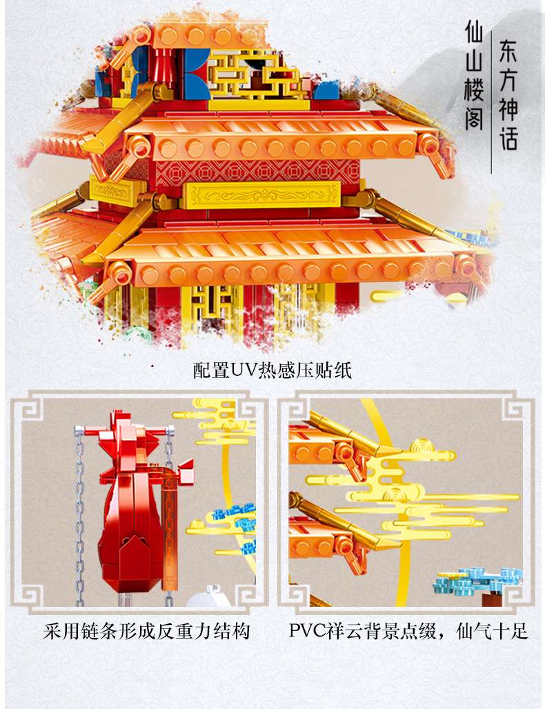 Happy Little Lu Ban's model of a Chinese-style ancient architectural house in Penglai Immortal Pavilion Specification image